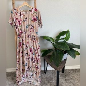 Staccato | Blush Pink Floral Faux Wrap Midi Dress